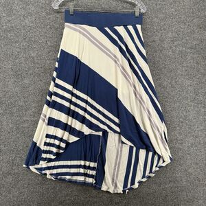 Bordeaux Skirt Small Blue Striped Pull On Hi Low Casual Coastal Comfy Boho 90s